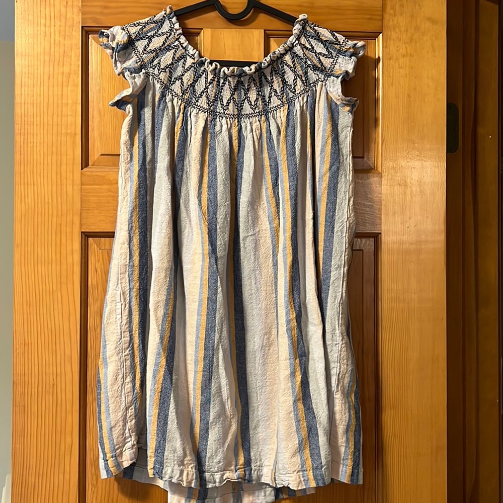 4our Dreamers off-the-shoulder striped linen dress